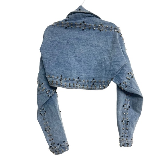 New Azalea Wang Alex Denim Draped Studded Jacket - Picture 6 of 8